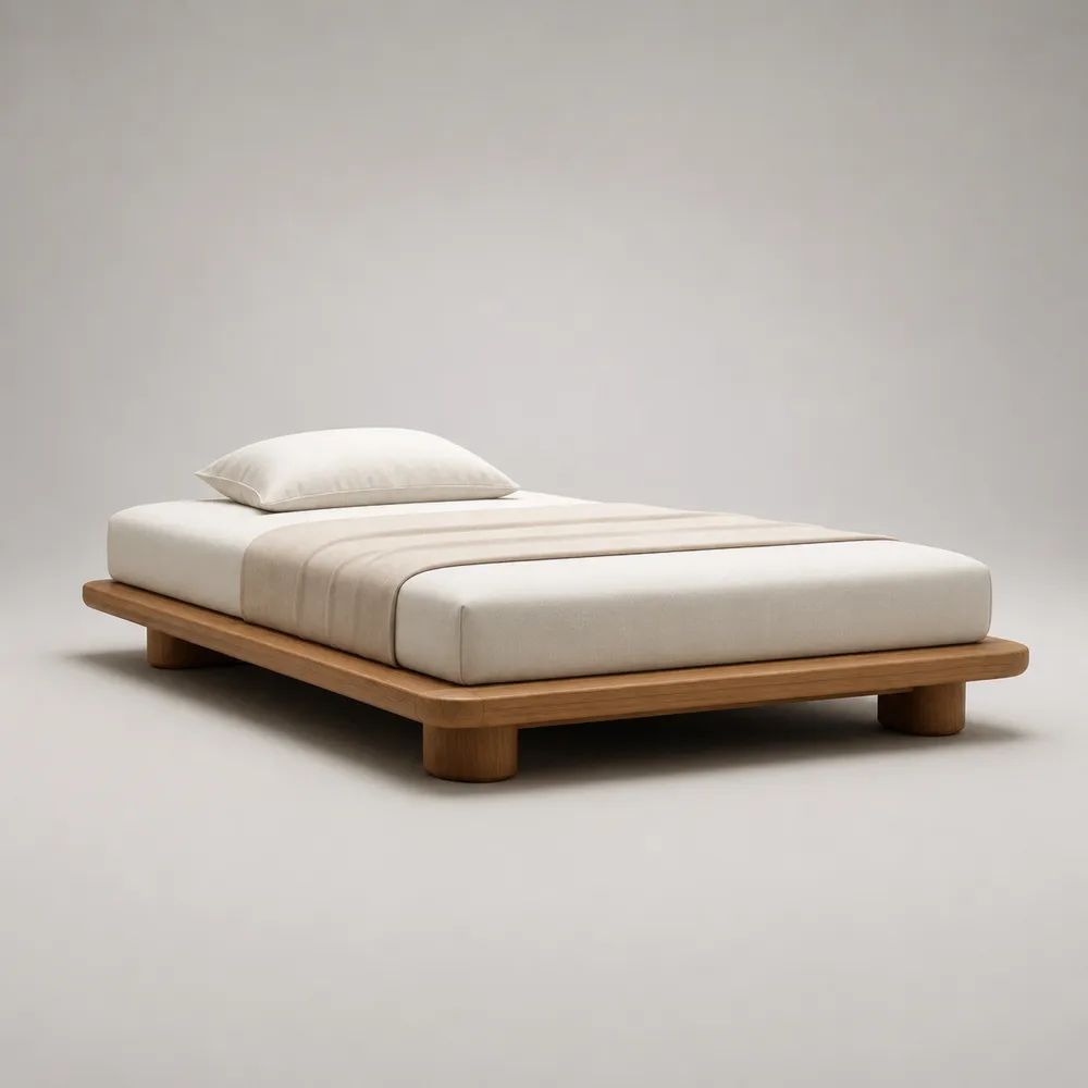 Letto matrimoniale 160 x 200 cm in legno massello di quercia con rete a doghe, senza testiera, marrone naturale