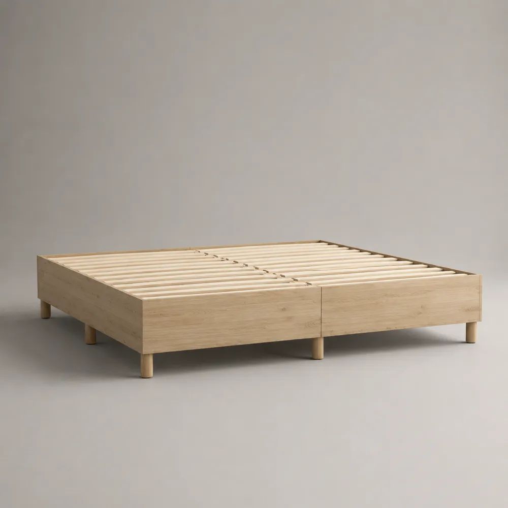 Letto matrimoniale in legno con rete a doghe, rovere naturale, 166 x 206 x 35 cm, per materasso 160 x 200 cm