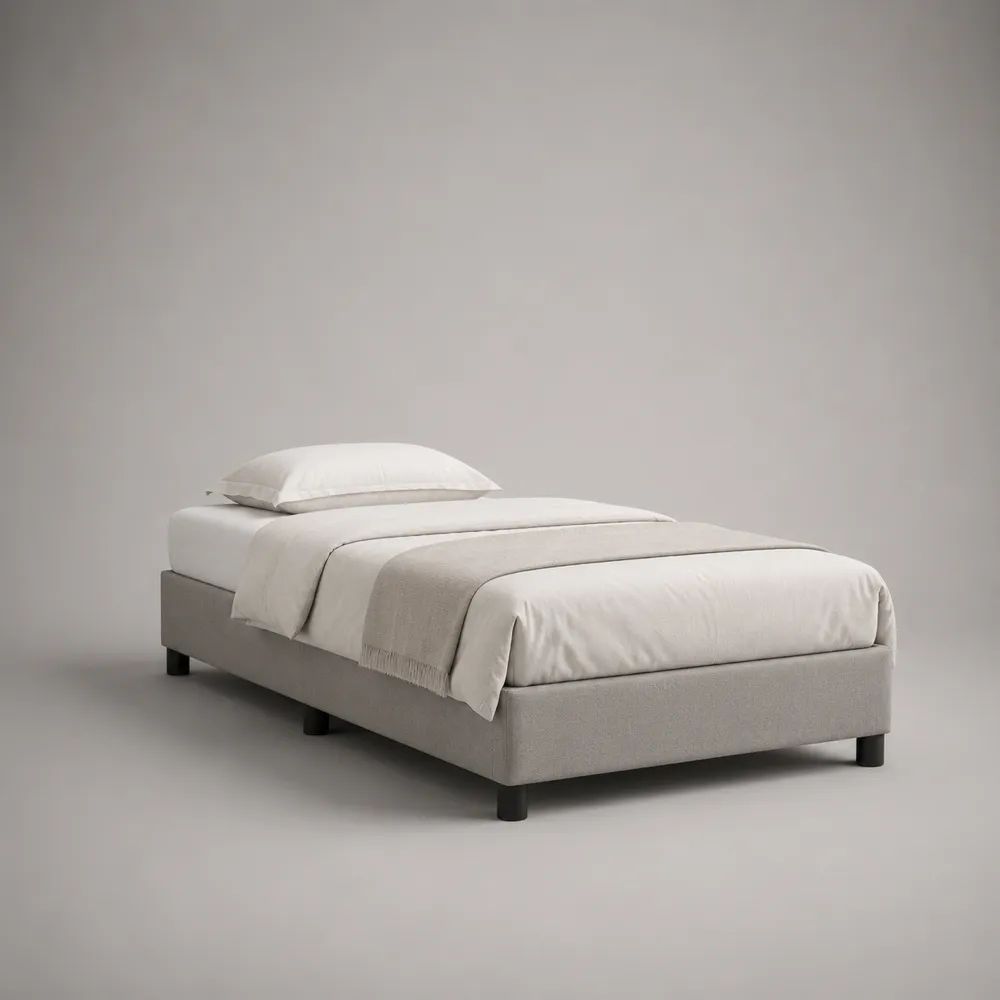 Letto singolo imbottito con rete a doghe, rivestimento in poliestere grigio chiaro, 90 x 200 cm
