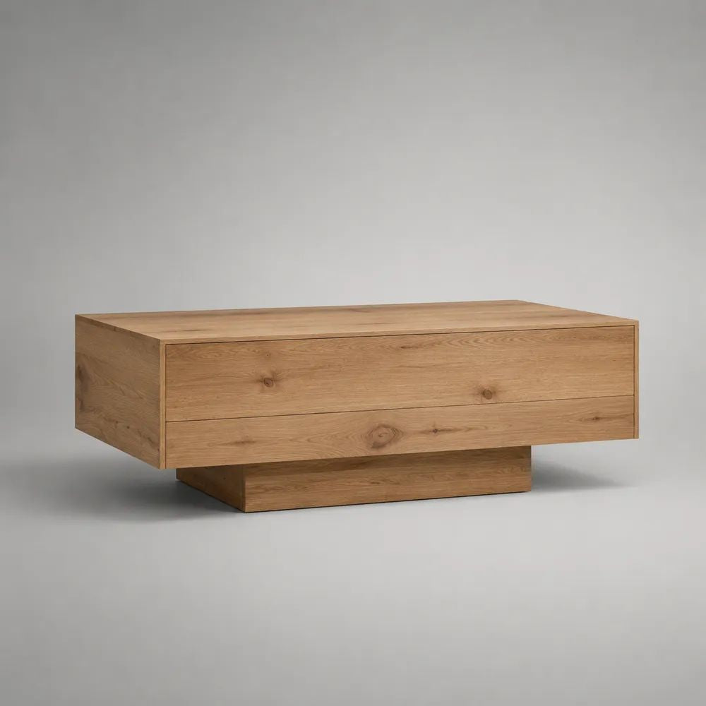Tavolino da salotto rettangolare in legno con cassetto, rovere naturale, 120 x 60 x 40 cm
