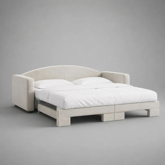 Divano letto matrimoniale trasformabile a 3 posti in poliestere bianco crema, superficie letto 160 x 200 cm, dimensioni 220 x 100 x 85 cm