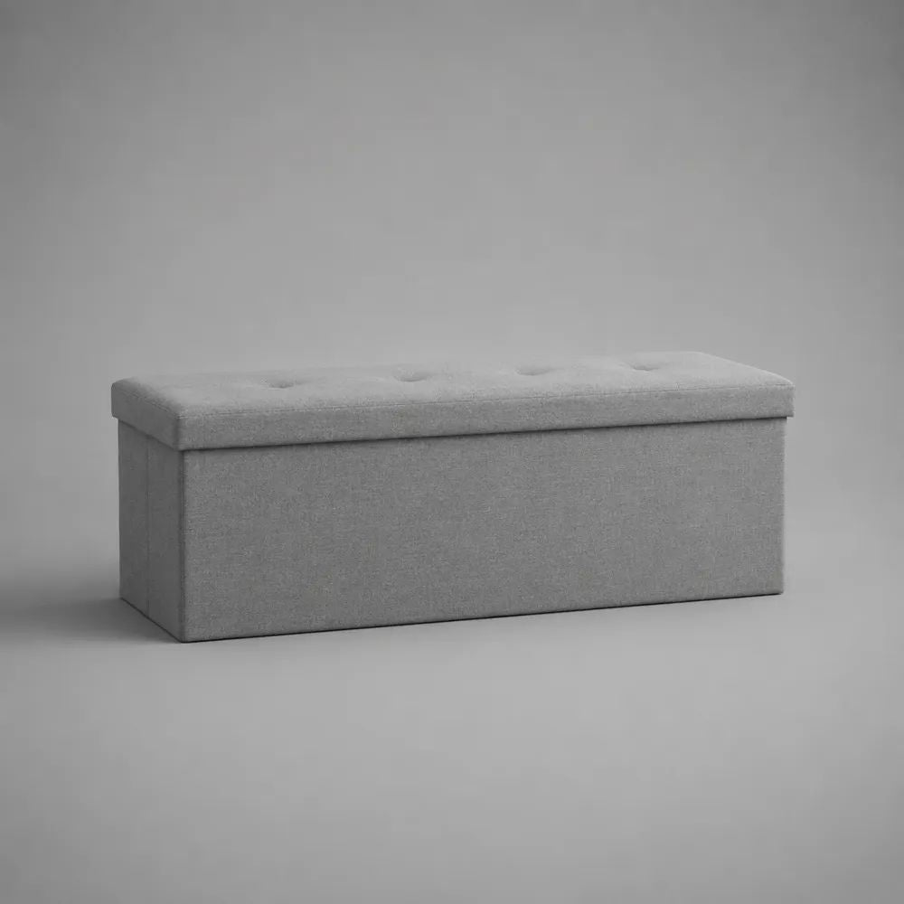 Panca contenitore pieghevole rettangolare in tessuto grigio chiaro 110 x 38 x 38 cm