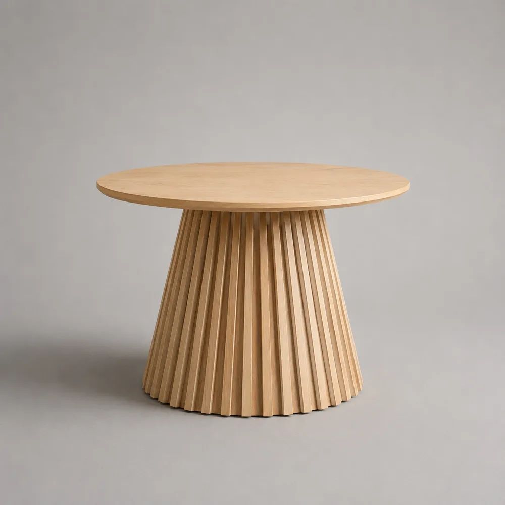 Tavolino da salotto rotondo in MDF impiallacciato rovere e legno massello, Ø 80 × H 50 cm, rovere naturale