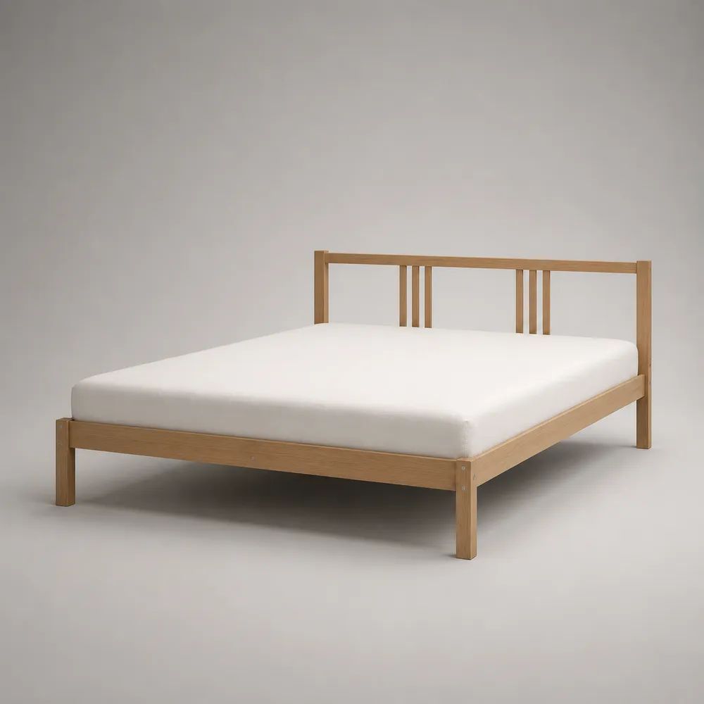 Letto matrimoniale 160 x 200 cm in legno massello naturale con testiera e rete a doghe