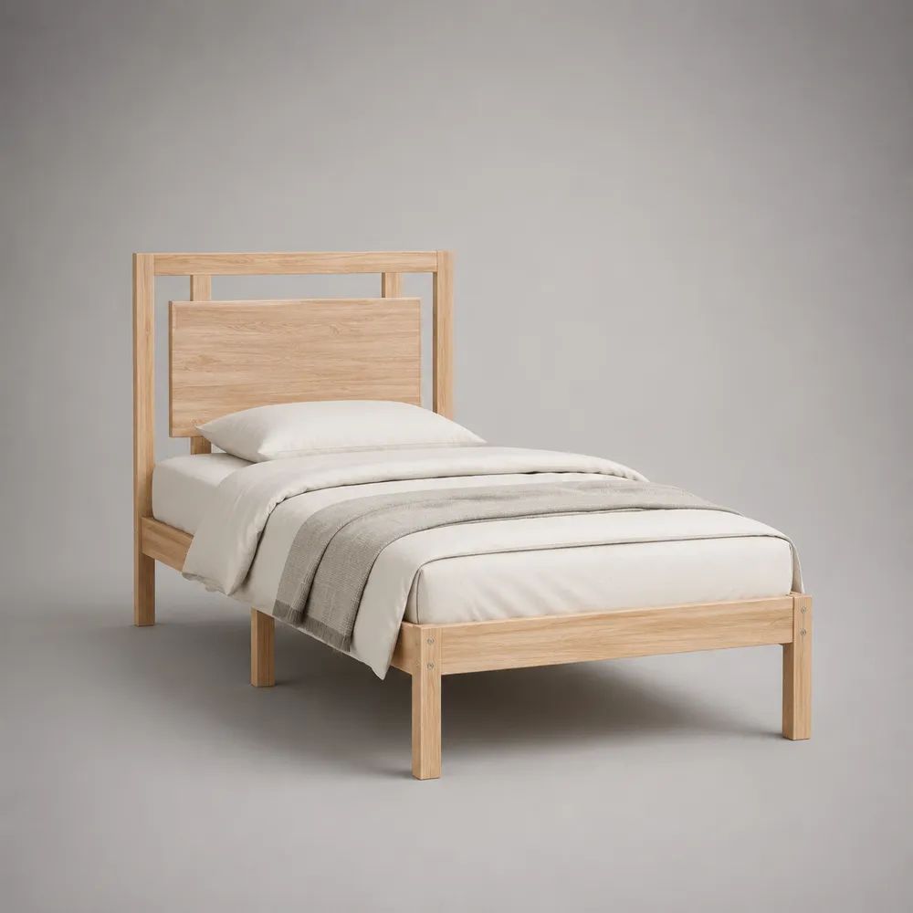 Letto singolo in legno colore pino naturale per materasso 90 x 200 cm, dimensioni 98 x 208 x 110 cm