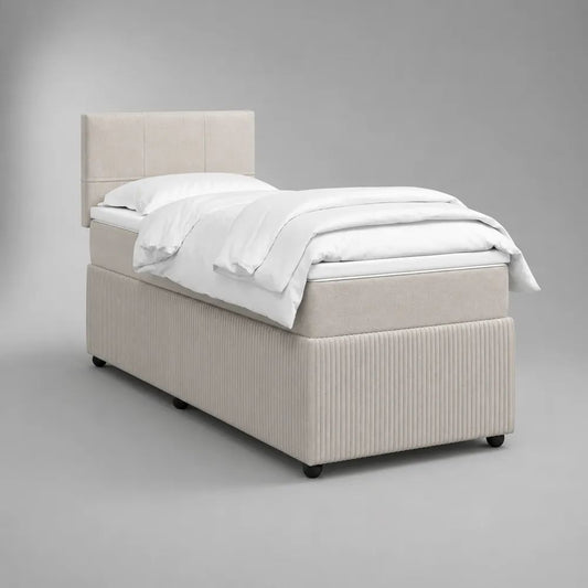 Letto singolo imbottito in tessuto beige 90 x 200 cm con testiera e rivestimento a coste