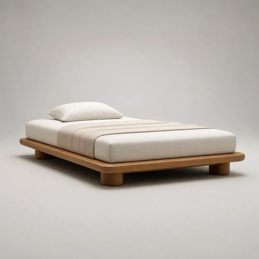 Letto matrimoniale 160 x 200 cm in legno massello di quercia con rete a doghe, senza testiera, marrone naturale