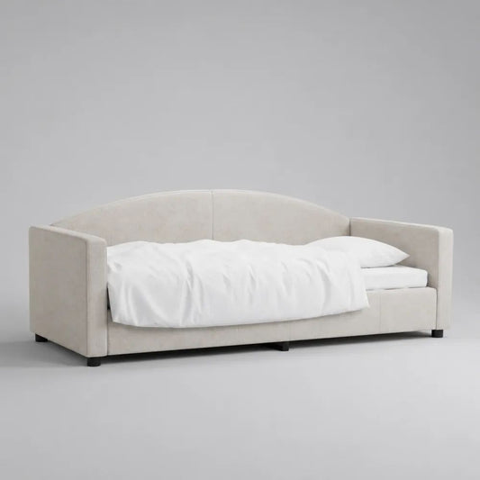 Letto singolo imbottito 90 x 200 cm con struttura a divano, schienale curvo e rivestimento beige