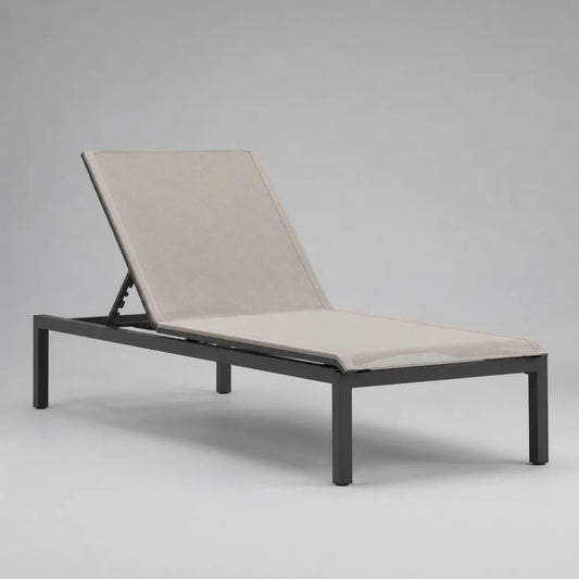 Lettino prendisole reclinabile da esterno in alluminio con cuscino beige, struttura grigio antracite, 198 x 65 x 34 cm