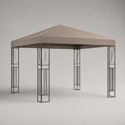 Gazebo da giardino quadrato 3 x 3 x 2,6 m in acciaio e poliestere beige